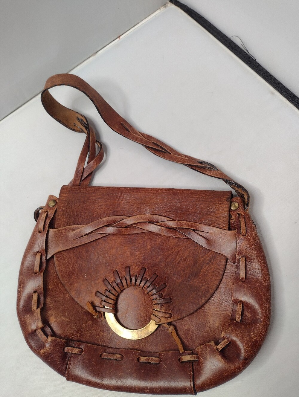 Vintage Enzo Angiolini Saddle Bag Woven Crossbody Leather Braided Shoulder A14